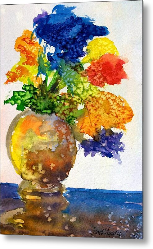Vase Metal Print featuring the painting Vase with Flowers by Frank SantAgata