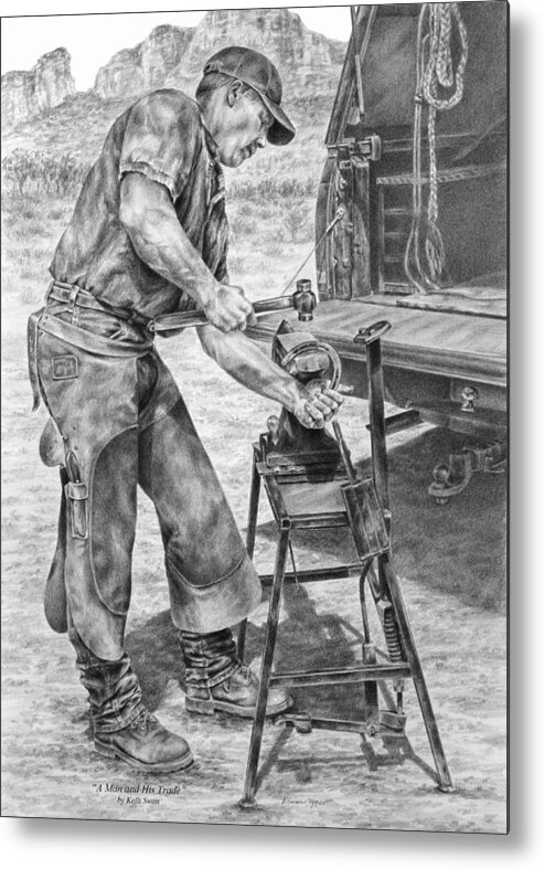 Farrier Metal Print featuring the drawing A Man and His Trade - Farrier Art Print by Kelli Swan