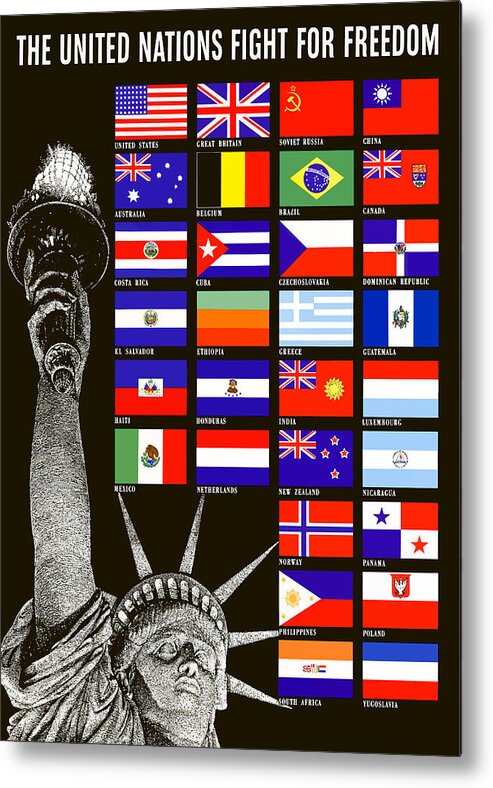 Statue Of Liberty Metal Print featuring the painting Allied Nations Fight For Freedom by War Is Hell Store
