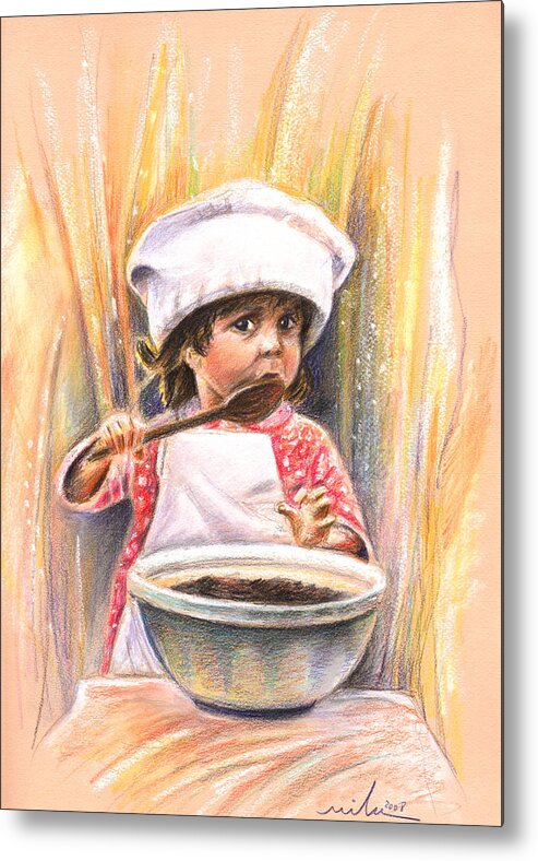 Baby Metal Print featuring the painting Baby Cook with Chocolade Cream by Miki De Goodaboom