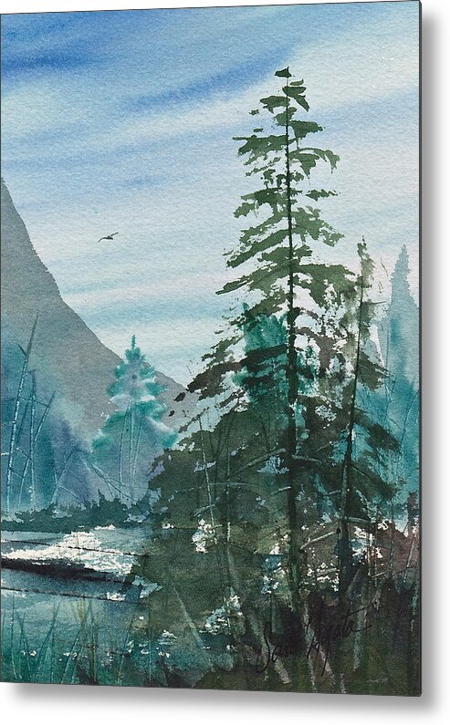 Mountains Metal Print featuring the painting Blue Green pines by Frank SantAgata