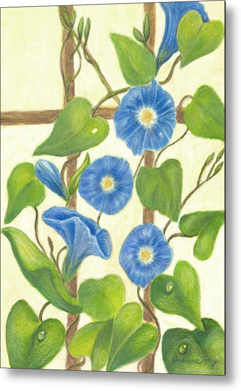 Flowers Metal Print featuring the painting Blue Morning Glories by Jeanne Juhos