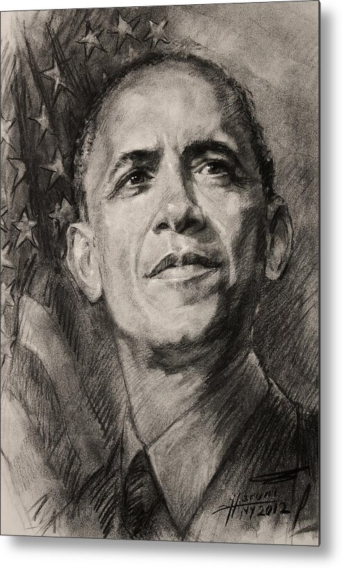 Barack Obama Metal Print featuring the drawing Commander-in-Chief by Ylli Haruni