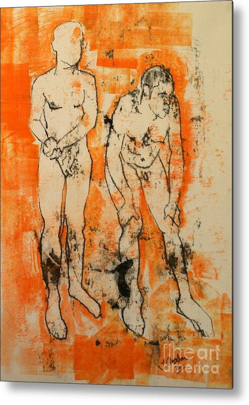 Nudes Metal Print featuring the drawing Double male nude by Joanne Claxton