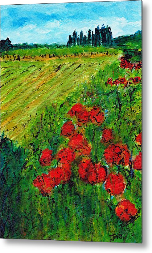 Flowers Metal Print featuring the painting French Poppies No3 by Jackie Sherwood