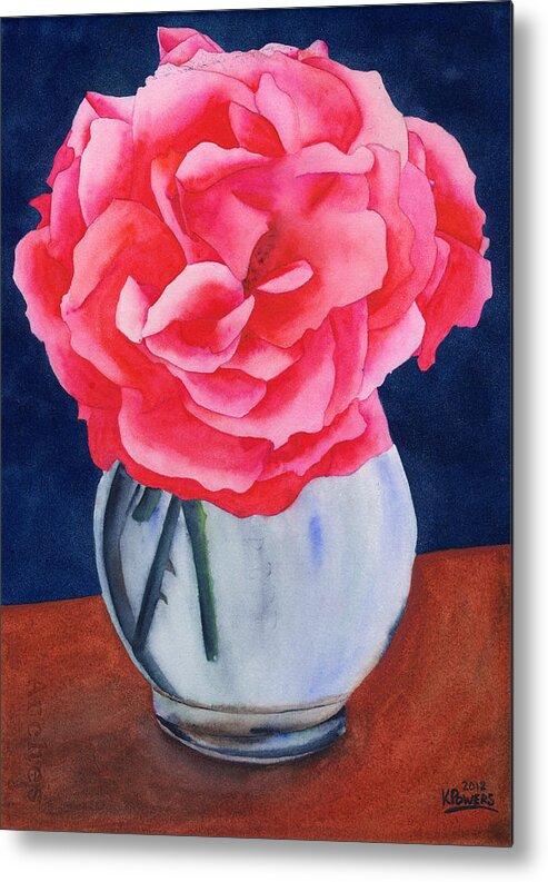 Watercolor Metal Print featuring the painting Opera Rose by Ken Powers
