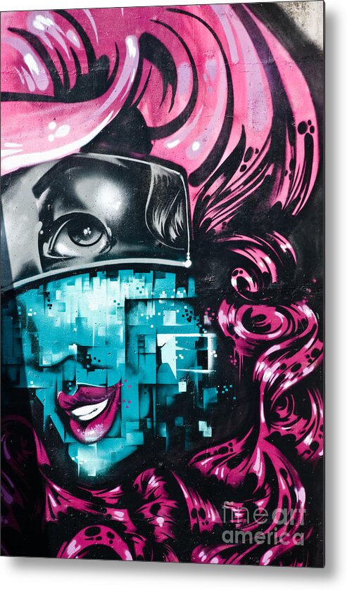Abstract Metal Print featuring the painting Pink Hair and Blue Face by Yurix Sardinelly
