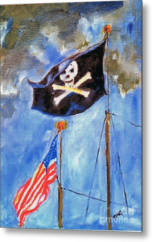 Pirates Metal Print featuring the painting Pirate flag over Savannah by Doris Blessington