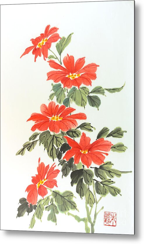 Red Flowers Metal Print featuring the painting Poinsettias by Yolanda Koh