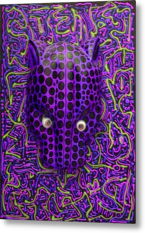 Self Taught Metal Print featuring the mixed media Purple Jaguar Head by Douglas Fromm