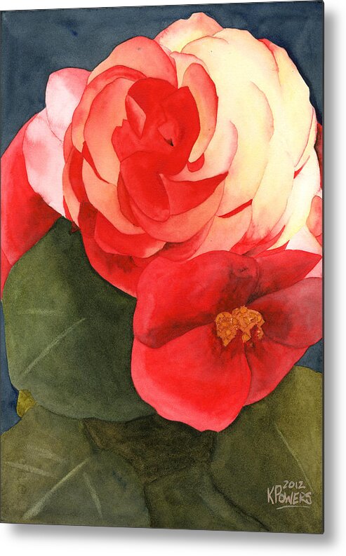 Flower Metal Print featuring the painting Red Meets Green by Ken Powers