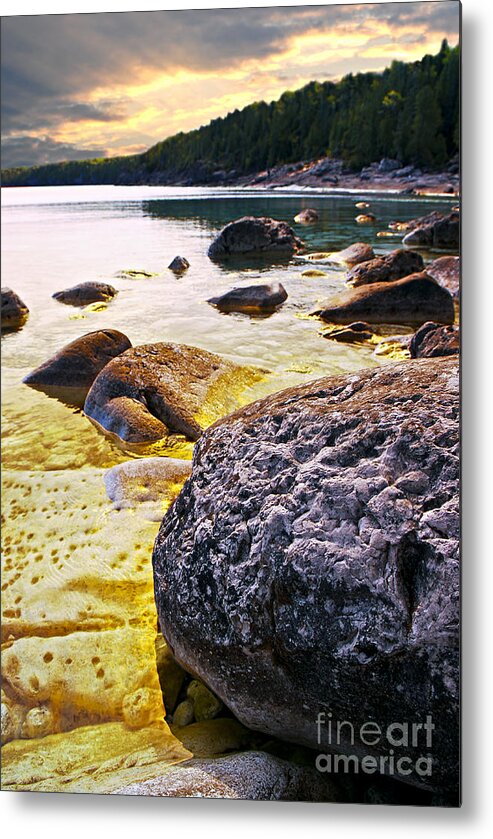 Bay Metal Print featuring the photograph Rocks at Georgian Bay shore by Elena Elisseeva