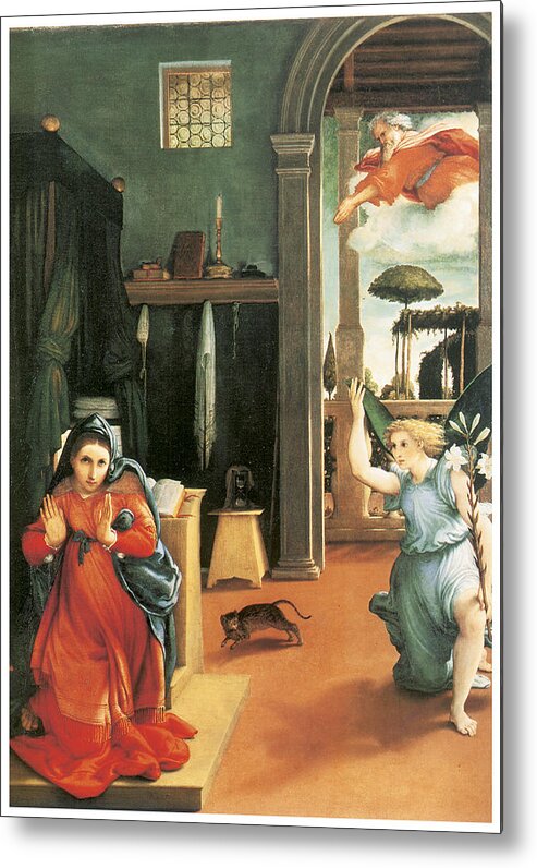 Lorenzo Lotto Metal Print featuring the painting The Annunciation by Lorenzo Lotto