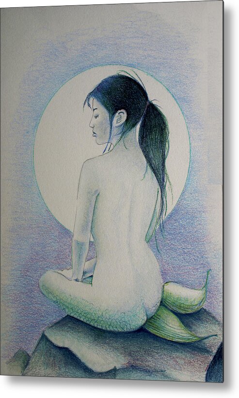 Mermaid Metal Print featuring the drawing The Mermaid 1 by Tim Ernst