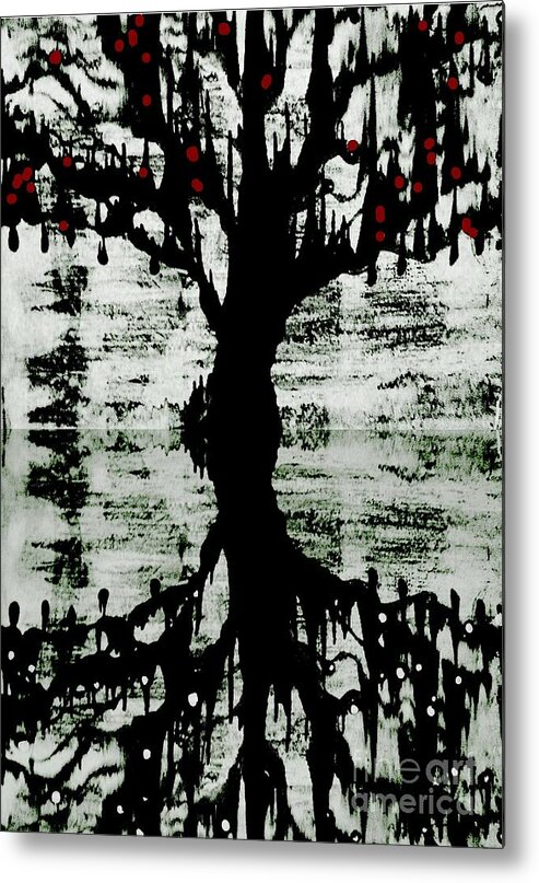 Black And White Tree Metal Print featuring the painting The Tree The Root by Amy Sorrell