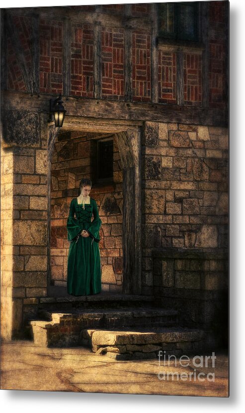 Woman Metal Print featuring the photograph Tudor Lady in Doorway by Jill Battaglia