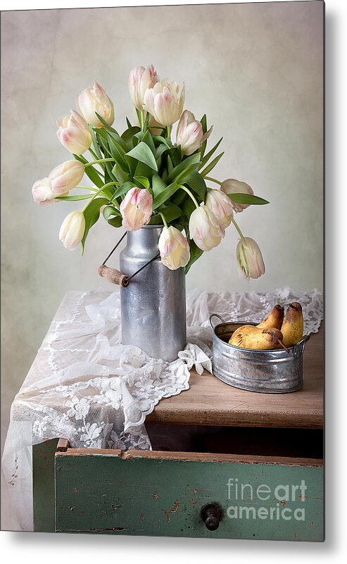 Tulip Metal Print featuring the photograph Tulips and Pears by Nailia Schwarz