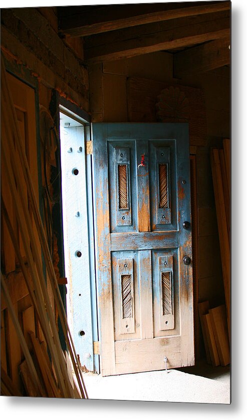Truchas Metal Print featuring the photograph Wood Workers Door in Truchas New Mexico by Elizabeth Rose