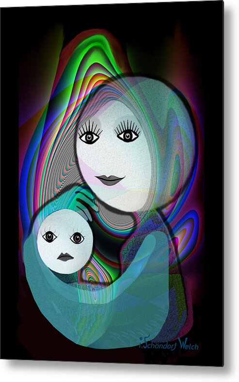 Mother And Child Metal Print featuring the painting 044  Moon Mother Child  #044 by Irmgard Schoendorf Welch