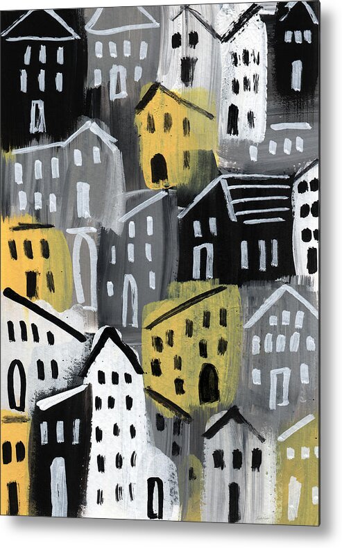 Houses Metal Print featuring the painting Rainy Day - Expressionist Art by Linda Woods