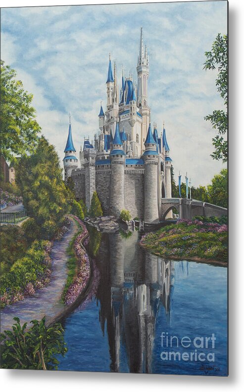 Disney Art Metal Print featuring the painting Cinderella Castle by Charlotte Blanchard