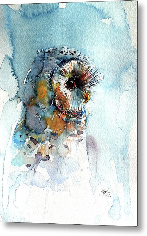 Owl Metal Print featuring the painting Cute owl #1 by Kovacs Anna Brigitta