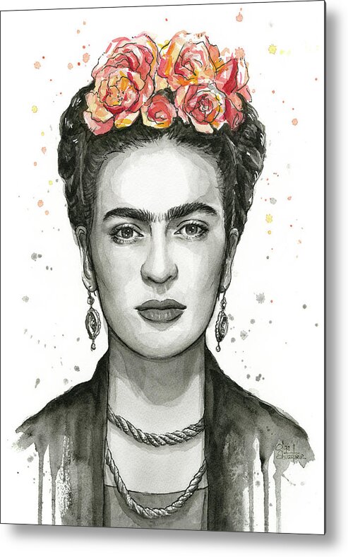 Frida Kahlo Metal Print featuring the painting Frida Kahlo Portrait by Olga Shvartsur