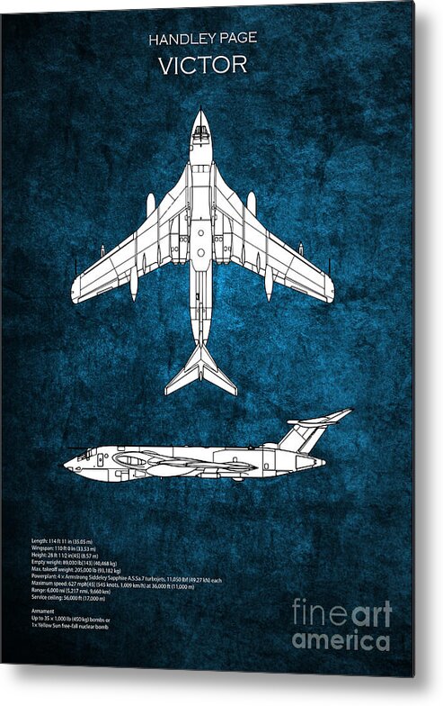 Victor Metal Print featuring the digital art Handley Page Victor Blueprint #2 by Airpower Art