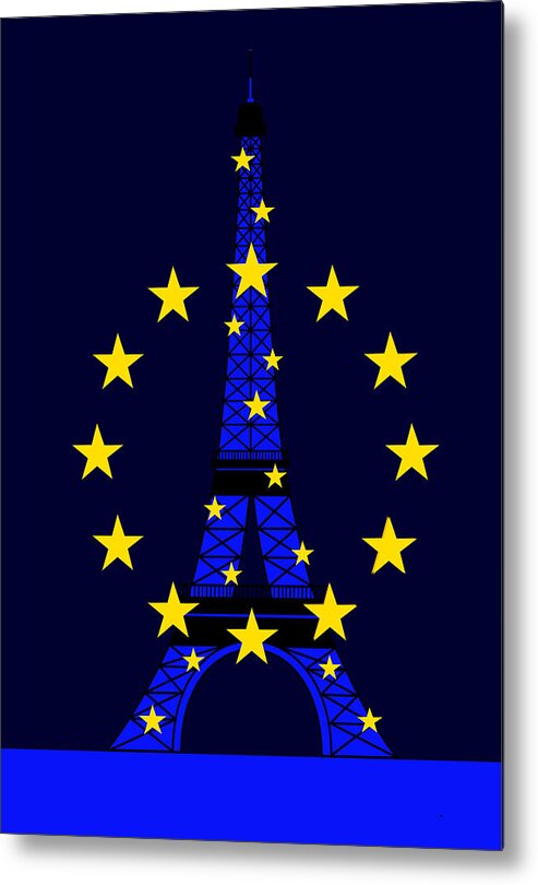 Tour Eiffel Metal Print featuring the digital art Inspired by the Eiffel Tower and the European Union #1 by Asbjorn Lonvig