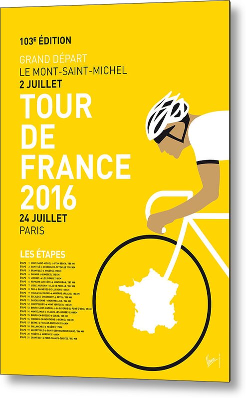 2016 Metal Print featuring the digital art My Tour De France Minimal Poster 2016 by Chungkong Art