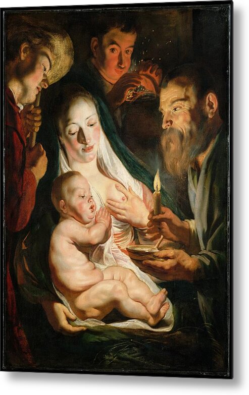 Jacob Jordaens Metal Print featuring the painting The Holy Family with Shepherds #7 by Jacob Jordaens