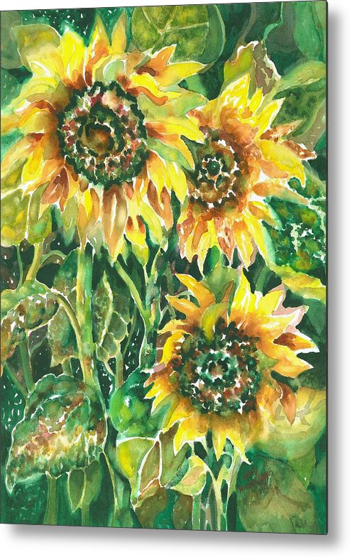 Sunflowers Metal Print featuring the painting Three's A Crowd #1 by Ann Nicholson