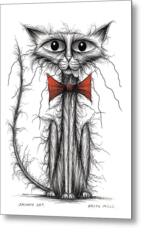 Skinny Cat Metal Print featuring the drawing Skinny cat #1 by Keith Mills