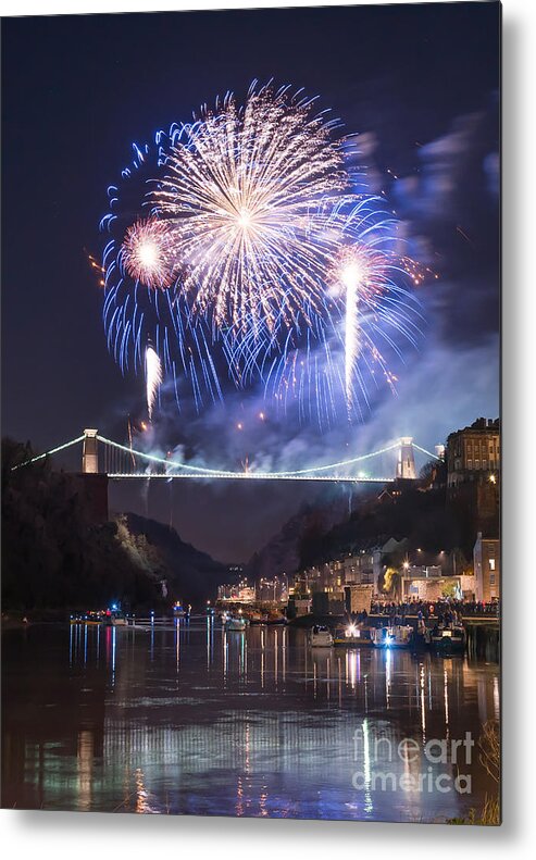Fireworks Metal Print featuring the photograph Clifton Suspension Bridge fireworks #3 by Colin Rayner