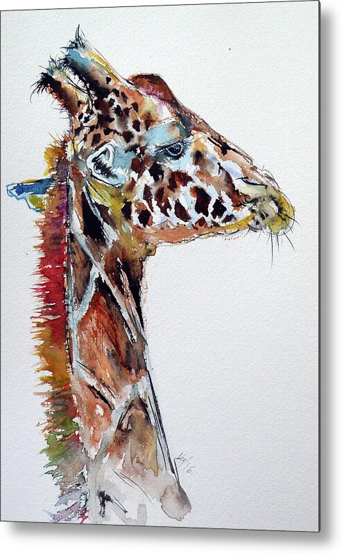 Giraffe Metal Print featuring the painting Giraffe #3 by Kovacs Anna Brigitta