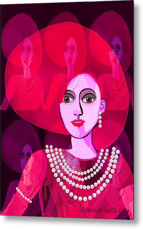 589 Metal Print featuring the digital art 589 Lady Dressed In Dark Pink 2017 by Irmgard Schoendorf Welch