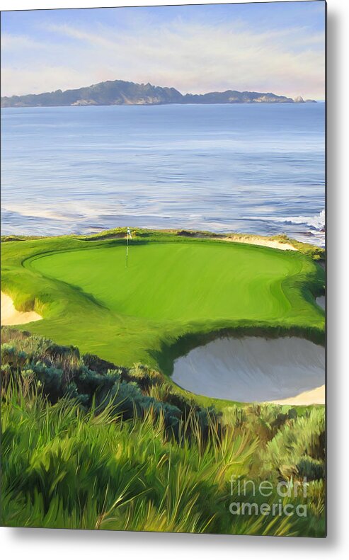 Th Hole Metal Print featuring the painting 7th Hole At Pebble Beach Ver by Tim Gilliland