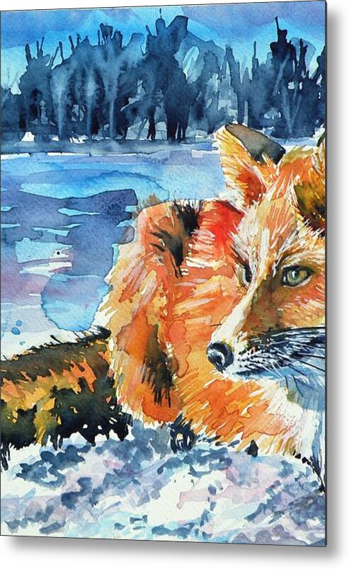Red Fox Metal Print featuring the painting Red fox #8 by Kovacs Anna Brigitta