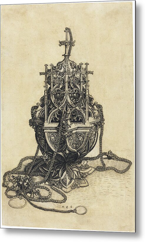 Martin Schongauer Metal Print featuring the drawing A Censer by Martin Schongauer