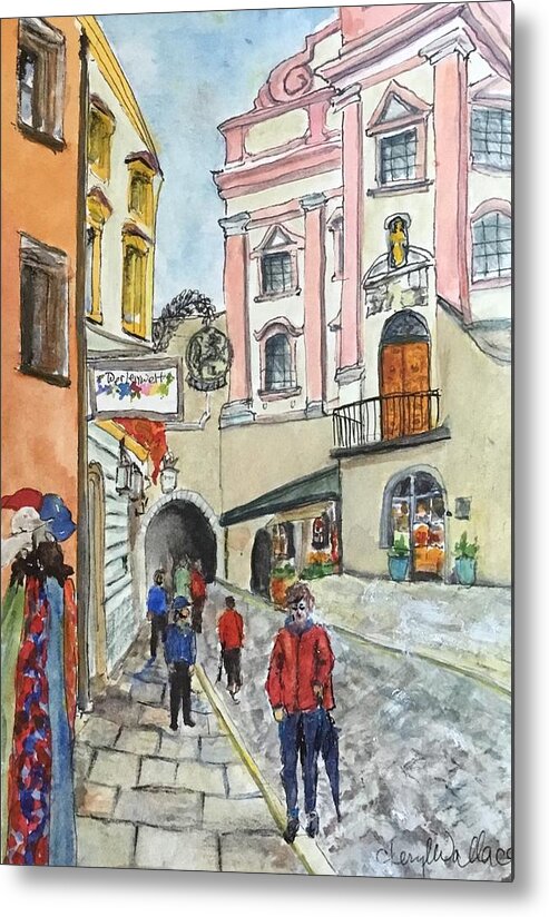 Bavaria Metal Print featuring the painting A Walk in German Market by Cheryl Wallace