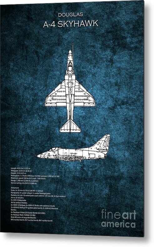 A4 Skyhawk Metal Print featuring the digital art A4 Skyhawk Blueprint by Airpower Art