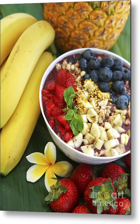 Acai Metal Print featuring the photograph Acai bowl and Fruit by Brandon Tabiolo - Printscapes