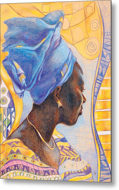 Portrait Fantasy Metal Print featuring the drawing African secession by Bernadett Bagyinka