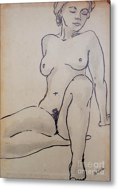 Nude Metal Print featuring the drawing Alice Britannica by M Bellavia