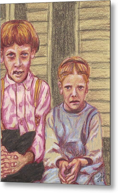 Brother Metal Print featuring the drawing Amish Siblings by Jean Haynes