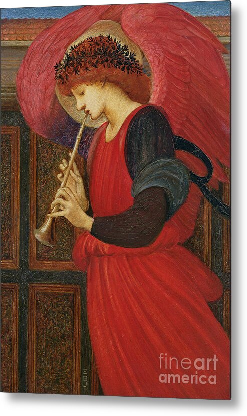 An Angel Playing A Flageolet Metal Print featuring the painting An Angel Playing a Flageolet by Sir Edward Burne-Jones
