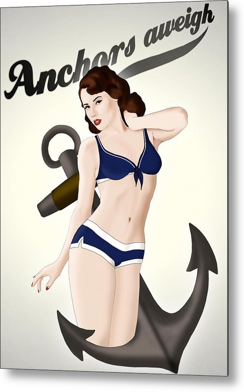 Pinup Metal Print featuring the drawing Anchors Aweigh - Classic Pin Up by Nicklas Gustafsson