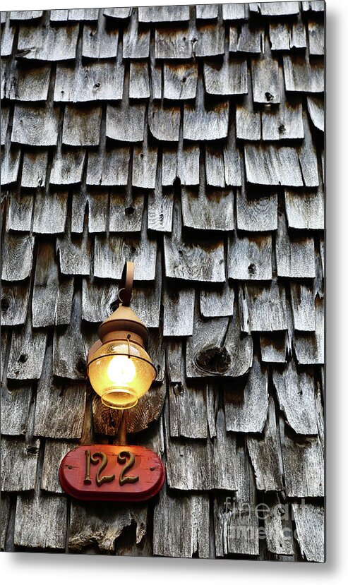 Lamp Metal Print featuring the photograph Antique Lamp and Wooden Tiles Frederick Maryland by James Brunker