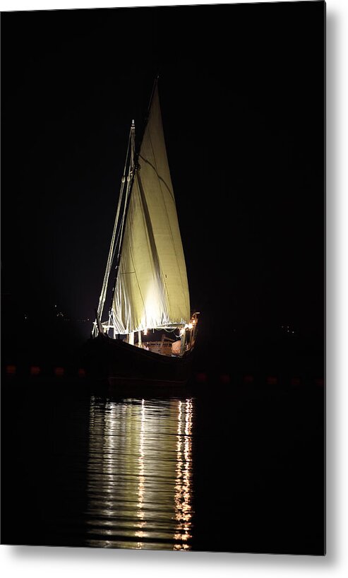 Dhow Metal Print featuring the photograph Arab dhow at night by Paul Cowan