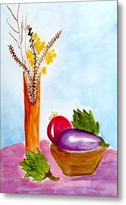 Artichoke Metal Print featuring the painting Artichokes and Eggplant by Jamie Frier